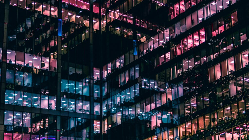 Row of business towers